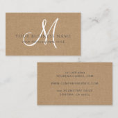 Karamel bruin linnen eenvoudig minimaal monogram visitekaartje (Voorkant / Achterkant)