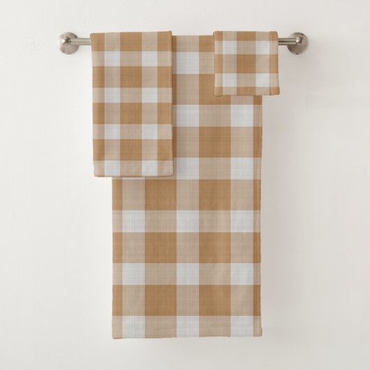 Karamel en wit geruit ruitpatroon bad handdoek (Insitu)