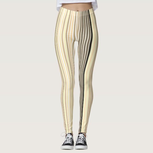 Karamelbruin met zwarte en witte streep leggings (Voorkant)