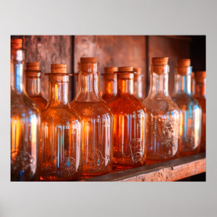 Karamelkleurige Retro Glazen Parfumflessen aan een Poster