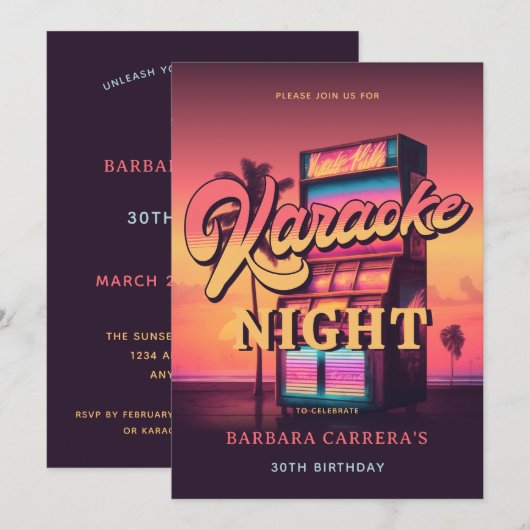 Karaoke 30e verjaardag Retro Party Kaart (Voorkant / Achterkant)