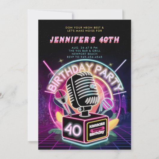 Karaoke 90s Neon Glow Millennial 40e verjaardag Kaart (Voorkant)