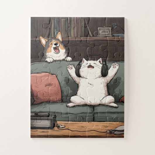 Karaoke-avond - Cat & Corgi Puzzel (Verticaal)