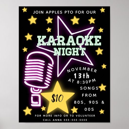 Karaoke avond, open microfoon, komedie, zingen poster (Voorkant)