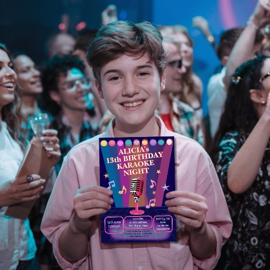 Karaoke avondfeest tiener verjaardag tiener kaart