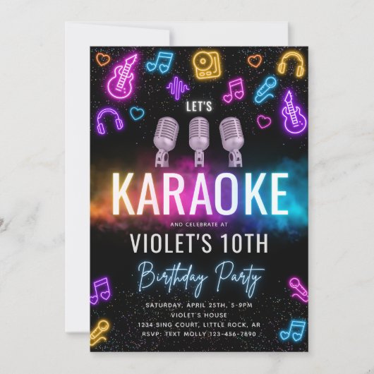 Karaoke Birthday Uitnodiging | Karaoke-partij (Voorkant)