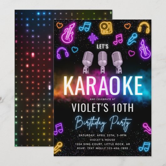 Karaoke Birthday Uitnodiging | Karaoke-partij (Voorkant / Achterkant)