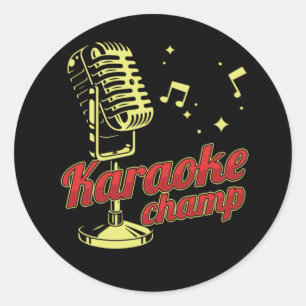 Karaoke Champ Microphone Muzieknoten Singing Gift Ronde Sticker