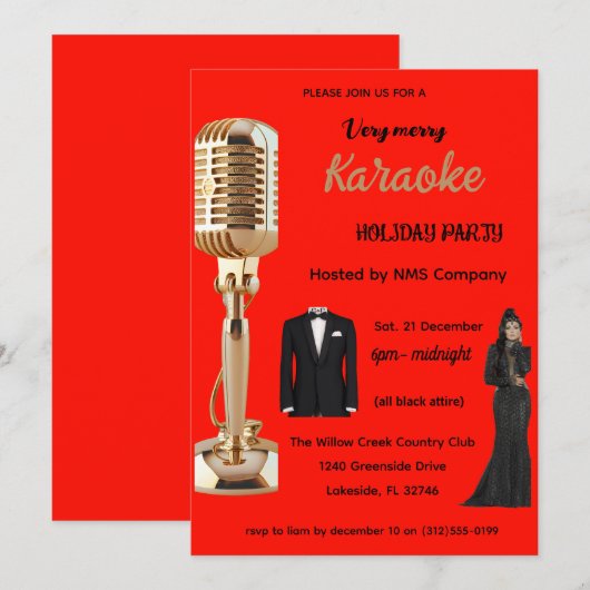 Karaoke Christmas Party  Invite Aankondiging (Voorkant / Achterkant)