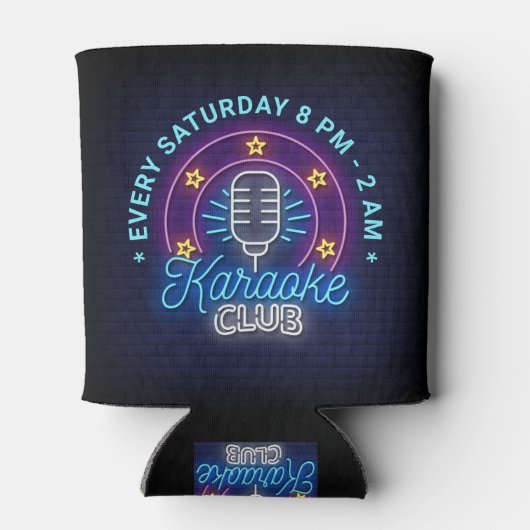 Karaoke Club Neon Let Illustration, Custom Text Blikjeskoeler (Achterkant)