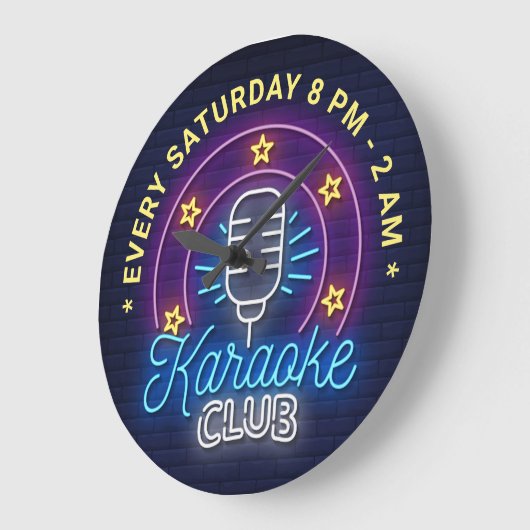 Karaoke Club Neon Let Illustration, Custom Text Grote Klok (Hoek)