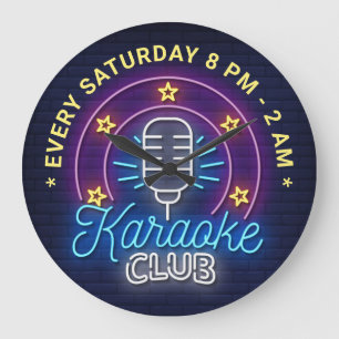 Karaoke Club Neon Let Illustration, Custom Text Grote Klok