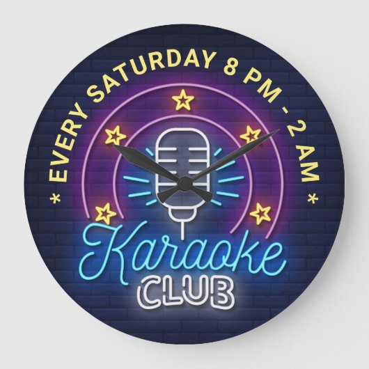 Karaoke Club Neon Let Illustration, Custom Text Grote Klok (Voorkant)