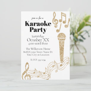 Karaoke Feest Gouden Glitter Muzieknoten op Wit Kaart