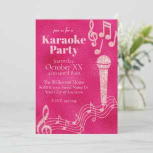 Karaoke Feest Heet Roze Glitter Muzieknotaties Kaart