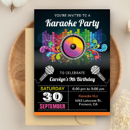 Karaoke Feest | Kleurrijke Muziekuitnodiging voor  Kaart