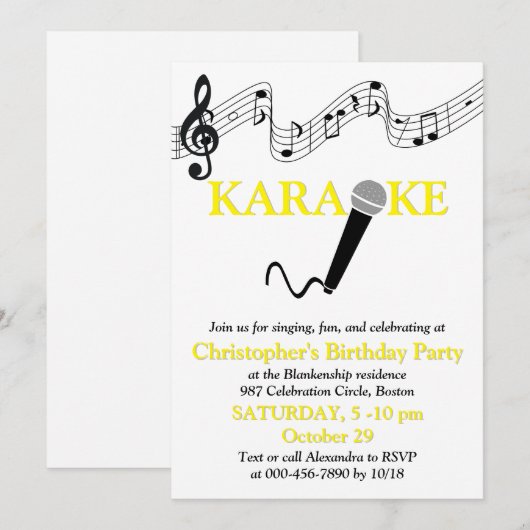 Karaoke Feest Muzikale Toonladder Microfoon Geel Kaart (Voorkant / Achterkant)