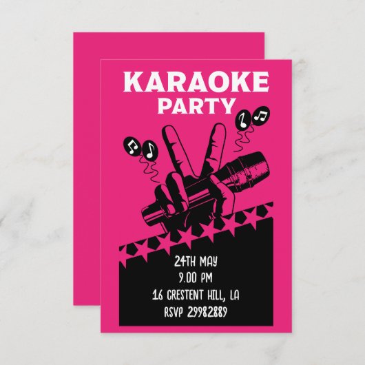 Karaoke Feest Uitnodiging (Voorkant / Achterkant)