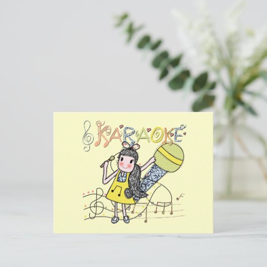 Karaoke Girl Briefkaart (Staand voorkant)