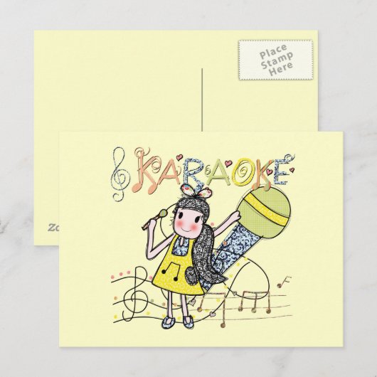 Karaoke Girl Briefkaart (Voorkant / Achterkant)