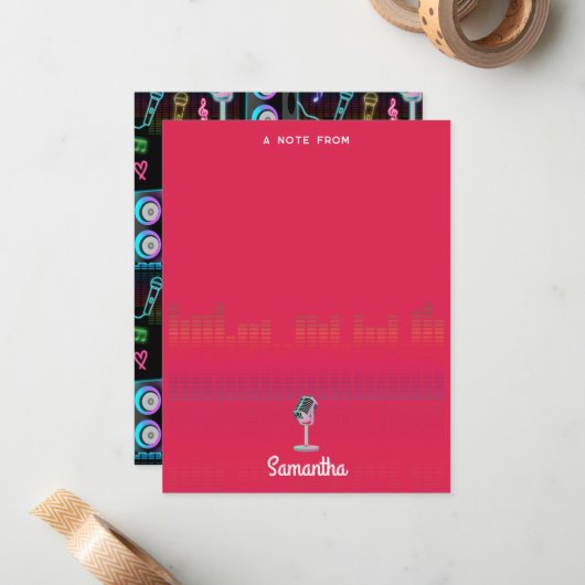 Karaoke Glow Singing Music Custom Name Notitiekaartje (Voorkant / Achterkant in situ)