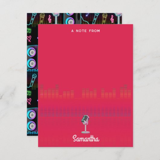 Karaoke Glow Singing Music Custom Name Notitiekaartje (Voorkant / Achterkant)