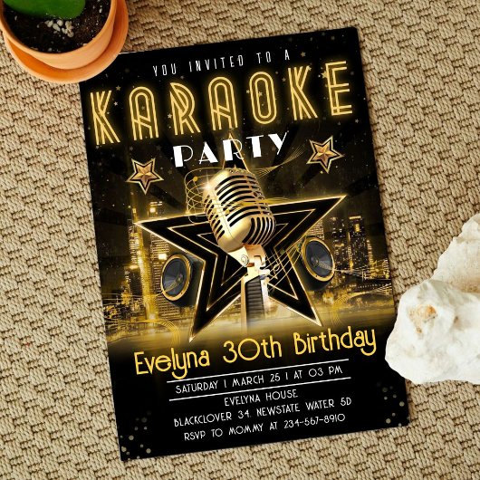 Karaoke Gold Night Uitnodiging voor verjaardagsfee