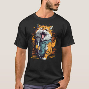 Karaoke Kat met Mic voor Zanger en Song Lo T-shirt