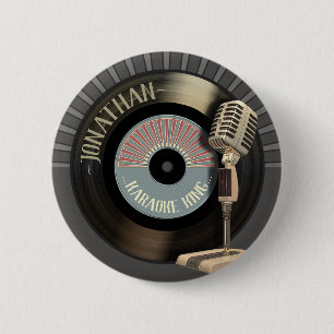 Karaoke King Retro Mic en Record Ronde Button 5,7 Cm