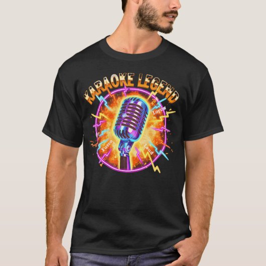 Karaoke Legende Microfoon Bliksem Vintage T-shirt (Voorkant)