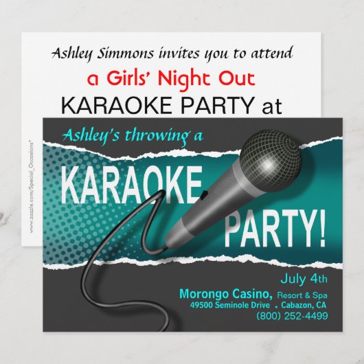Karaoke Meidenavondje Feestavond Kaart (Voorkant / Achterkant)