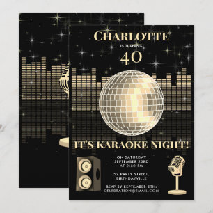 Karaoke Nacht Black Gold 40e Disco Verjaardagsfees Kaart