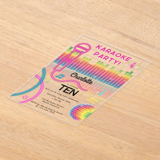 Karaoke Neon Glow Birthday Singing Music Party Acryl Uitnodigingen (Laagn)