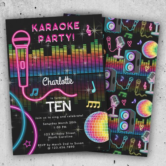 Karaoke Neon Glow Birthday Singing Music Party  Kaart