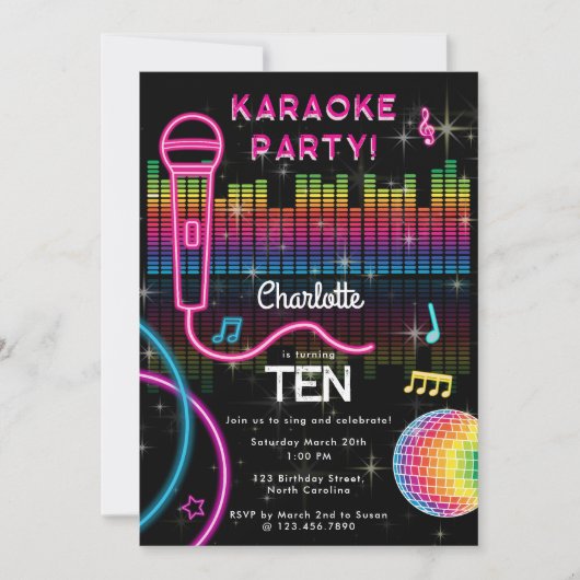 Karaoke Neon Glow Birthday Singing Music Party  Kaart (Voorkant)