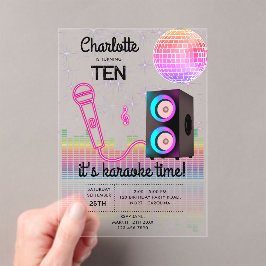 Karaoke Neon Glow Singing Disco Party Birthday Acryl Uitnodigingen