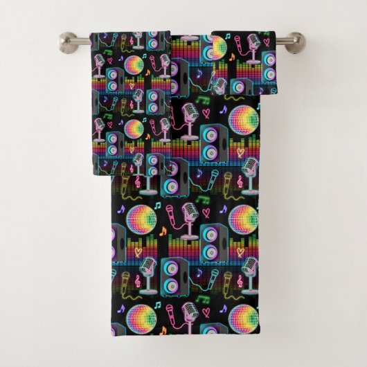 Karaoke Neon Glow Singing Music Party Bad Handdoek (Insitu)