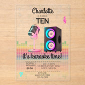 Karaoke Neon Glow Singing Music Party Birthday Acryl Uitnodigingen (Voorkant)