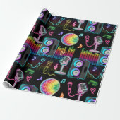 Karaoke Neon Glow Singing Music Party Cadeaupapier (Uitgerold)