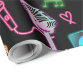Karaoke Neon Glow Singing Music Party Cadeaupapier (Rol Hoek)