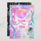 Karaoke Neon Glow  Tie Dye Birthday Party  Kaart (Voorkant / Achterkant)