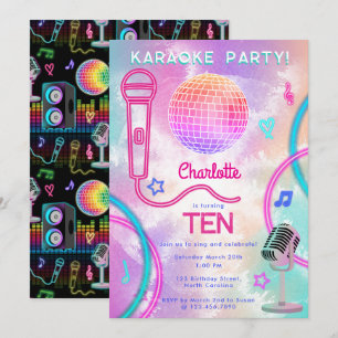 Karaoke Neon Glow Tie Dye Verjaardagsfeestje Kaart