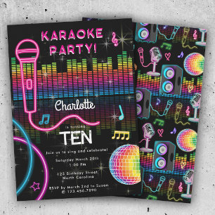 Karaoke Neon Glow Verjaardags Zang Muziek Feest  Kaart