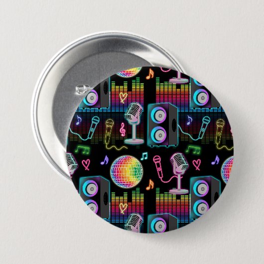 Karaoke Neon Glow Zingen Muziek Feest Ronde Button 7,6 Cm (Voorkant /achterkant)