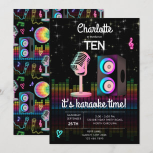 Karaoke Neon Glow Zingen Muziek Feest Verjaardag Kaart