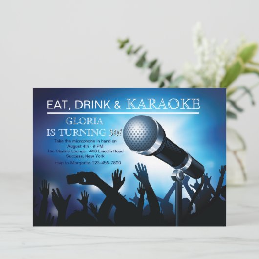 Karaoke Night Adult Birthday Party Invitation Kaart (Staand voorkant)