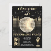 Karaoke Night Black Gold 40th Disco Birthday Party Kaart (Voorkant)