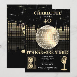 Karaoke Night Black Gold 40th Disco Birthday Party Kaart