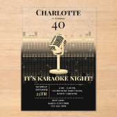 Karaoke Night Black Gold Singing Birthday Party Acryl Uitnodigingen (Voorkant)