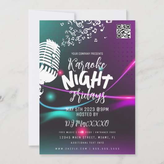 Karaoke Night Event Party Bar Flyer Kaart (Voorkant)